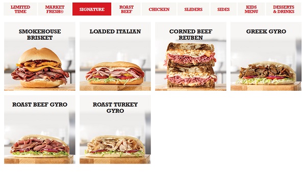 arbys menu