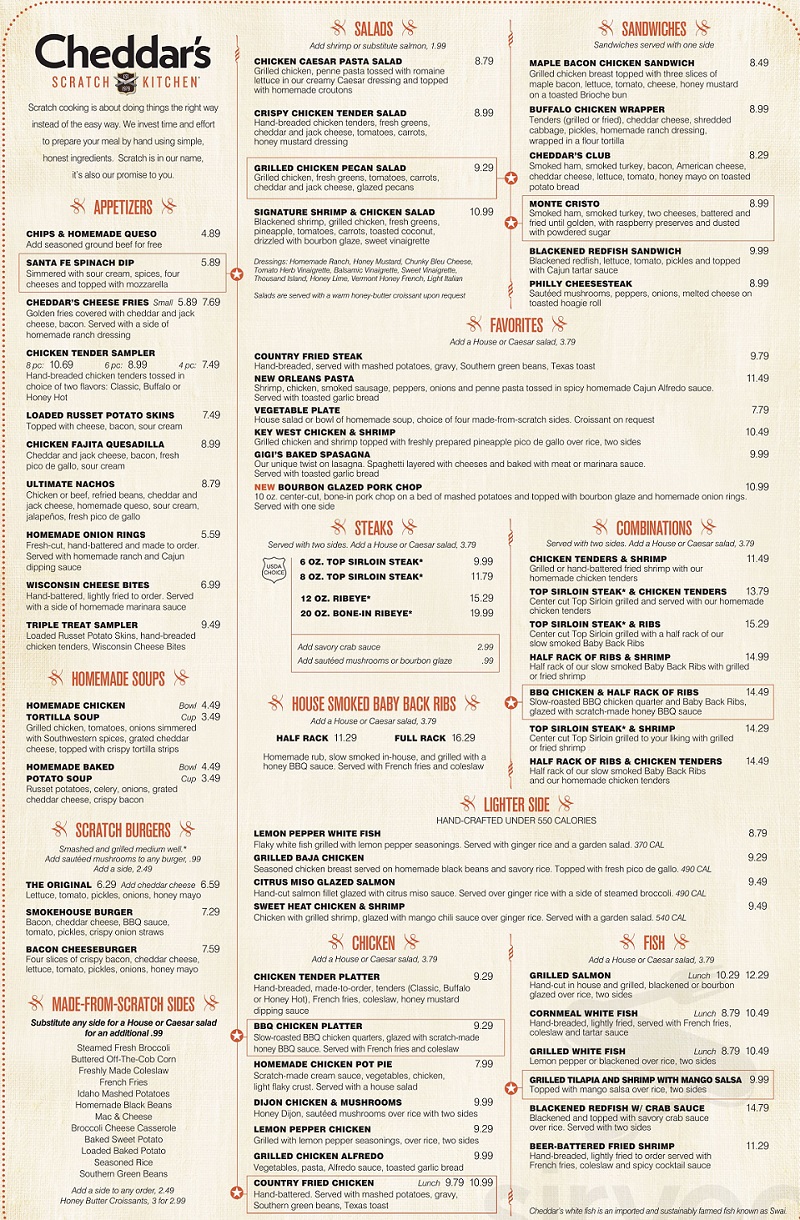 cheddars menu