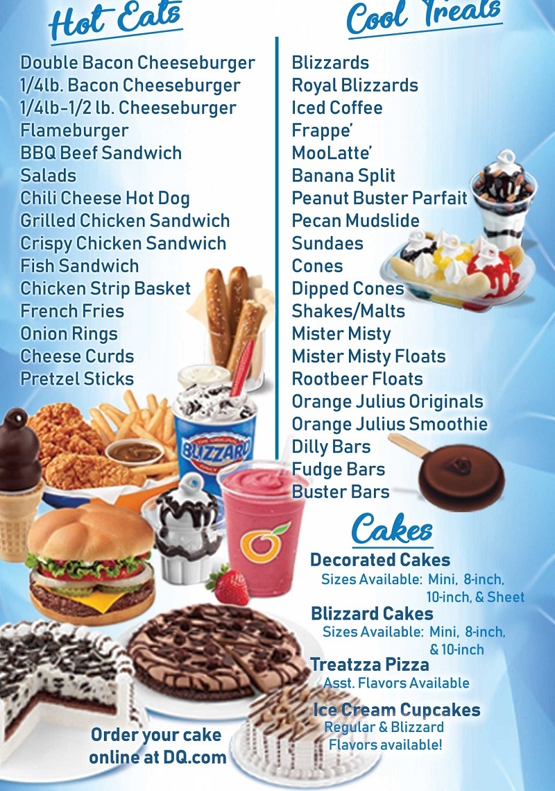 Dairy Queen Menu Printable
