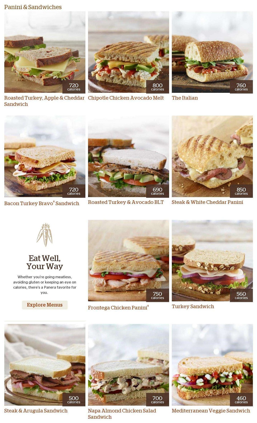 panera bread menu