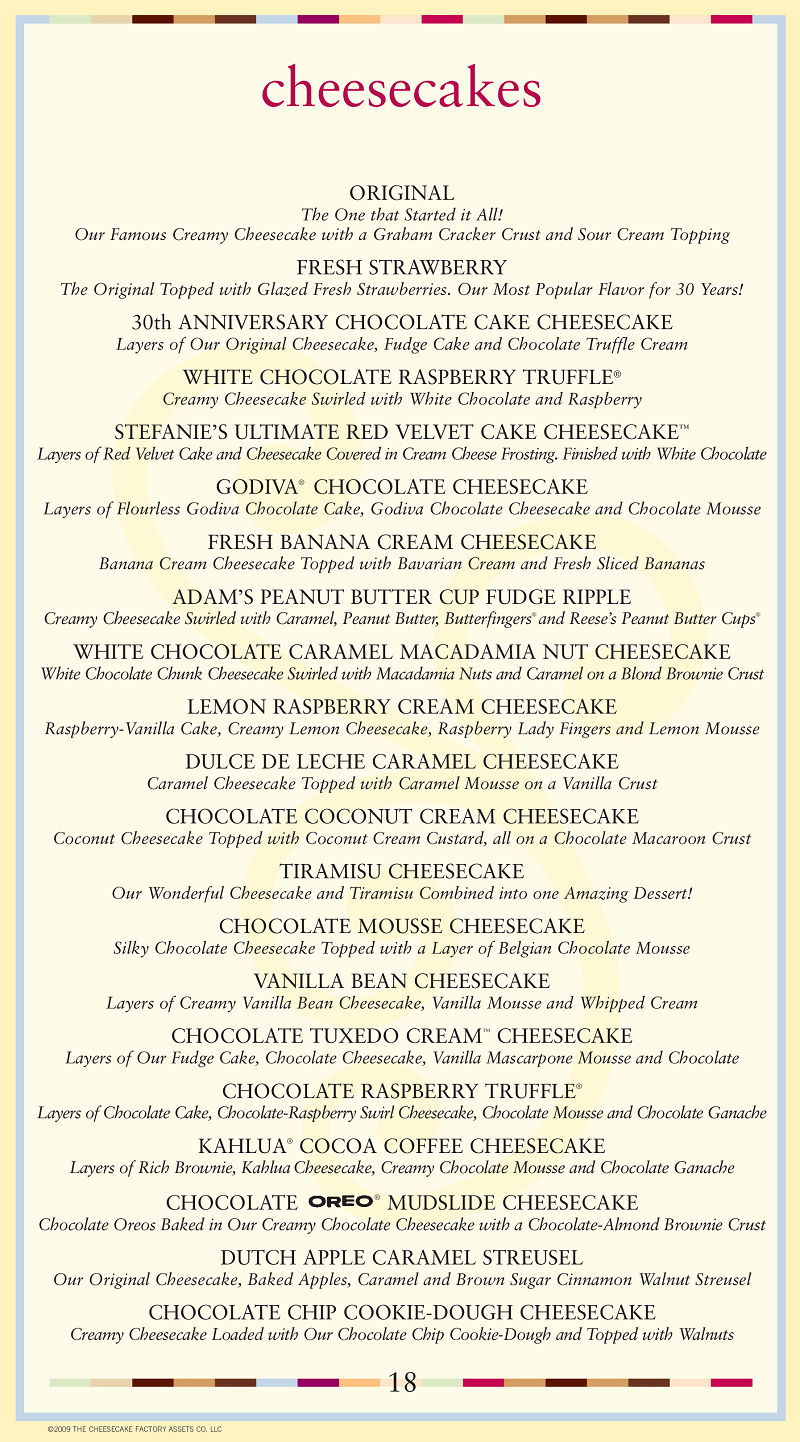 cheesecake factory menu