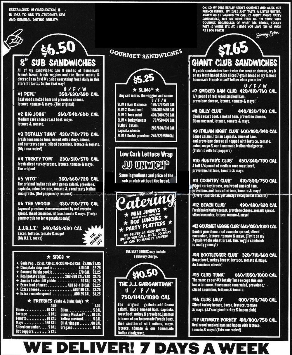 Jimmy John #39 s Menu Printable